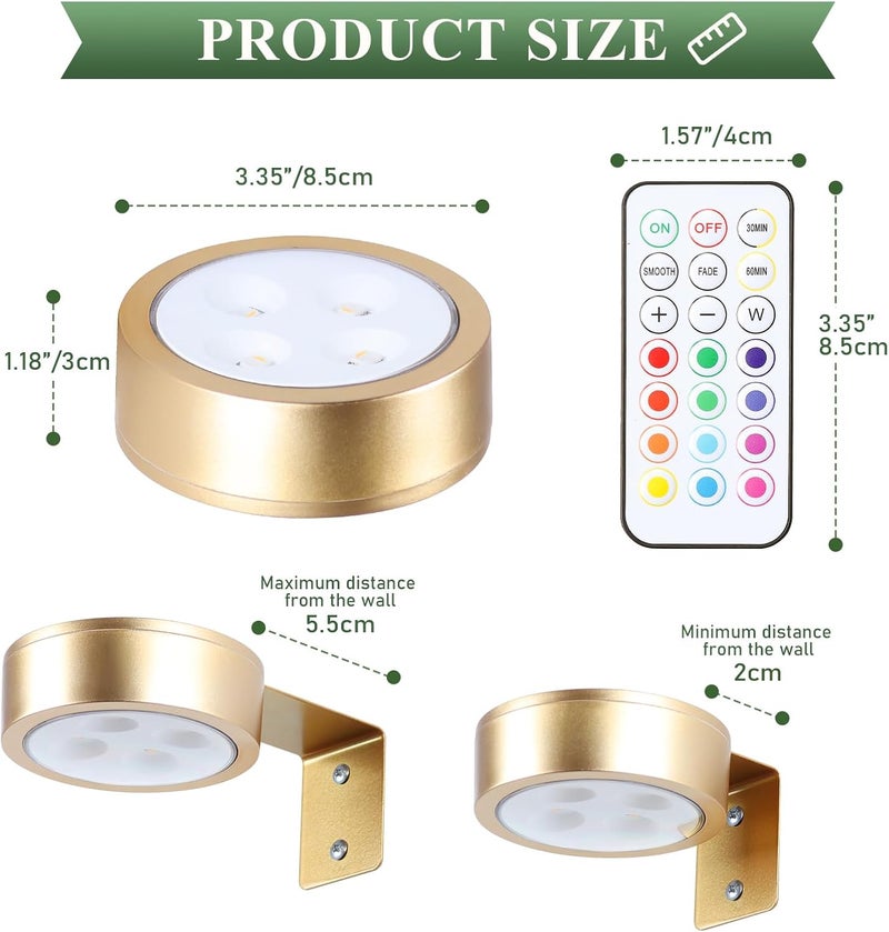 KELUOLY 4-Pack Picture Light Battery Operated Painting Lights, 13 Color RGB Magnetic LED Display Art Light with Remote, Dimmable and Timer Portrait Light for Art Frame Artworking, Wall Decor Puck Light, Gold - Image 4